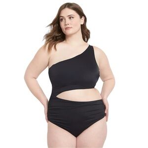 Lane Bryant NWOT Cutout One-Shoulder Swim One Piece in Black Size 28
